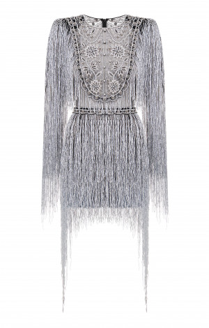 Dress with beaded fringe and embroidered 