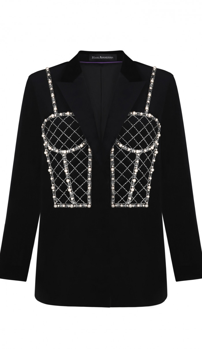 Jacket with embroidered corset