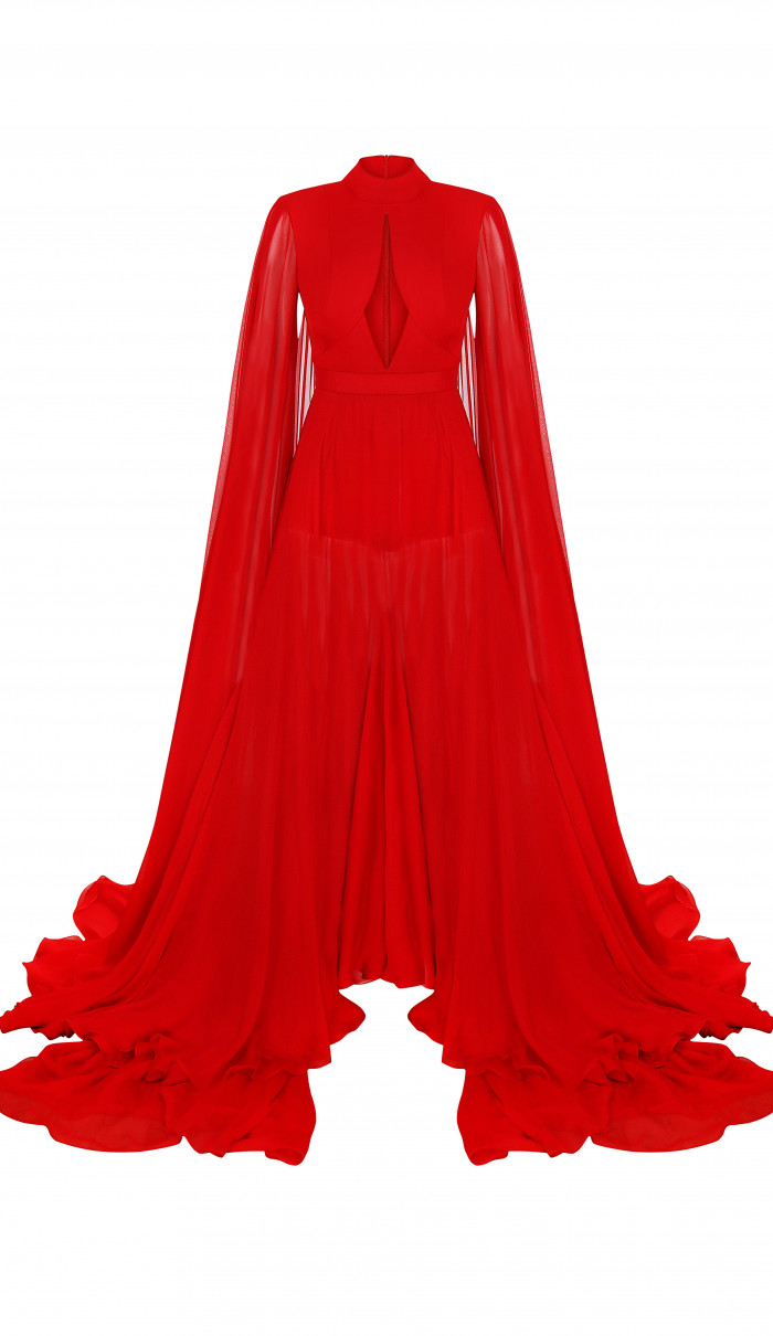 Red chiffon dress 