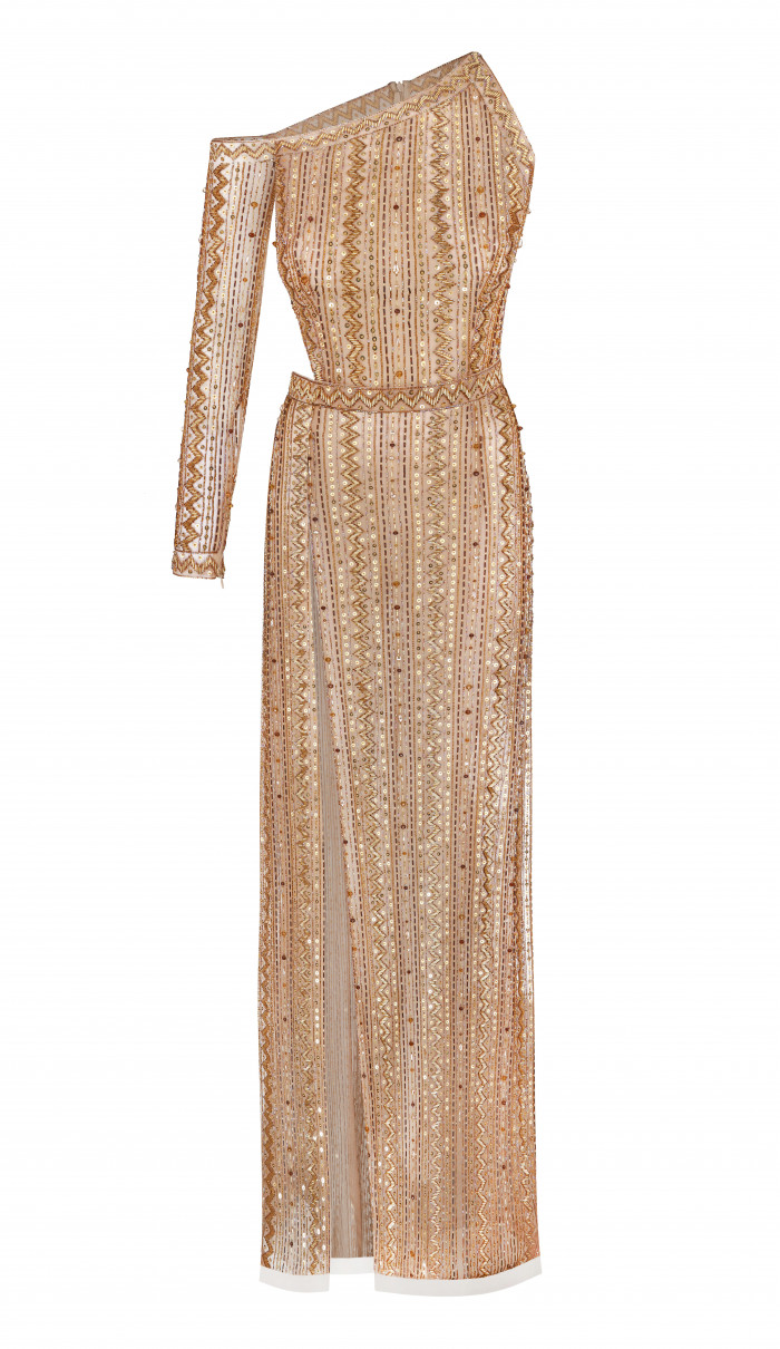 Gold dress embroidered by hand