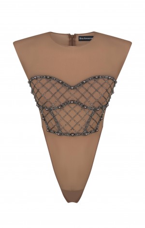              Bodysuit with embroidered corset