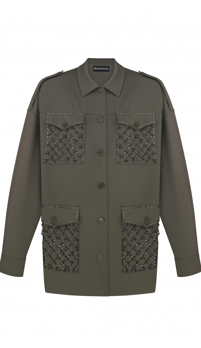 Jacket with embroidered pockets