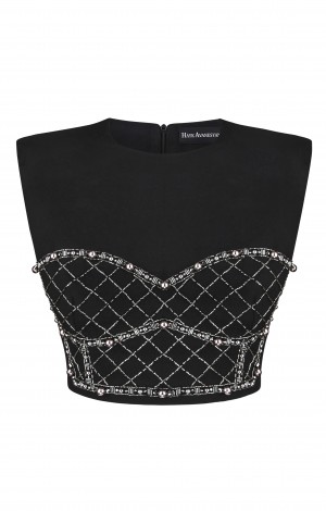 Black top with embroidered corset