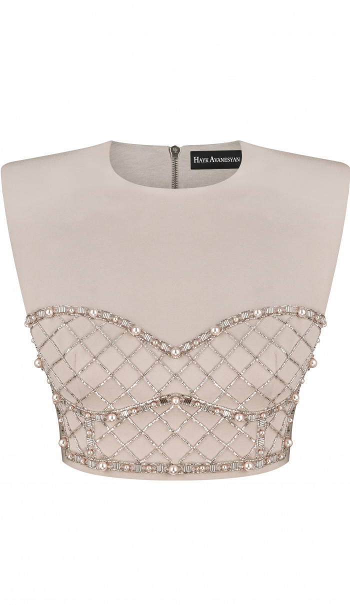 Ivory top with embroidered corset
